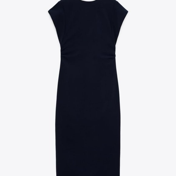 Zara Dresses Nwt Zara Gathered Midi Dress Navy Blue Ref 97966 L